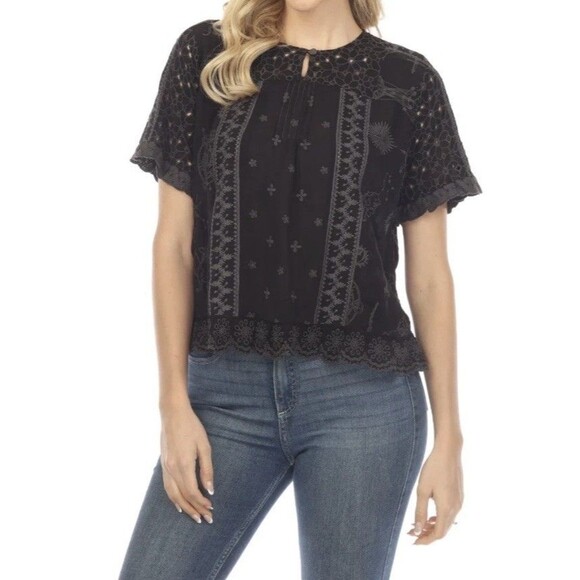 Johnny Was Women’s Mystic Compass Embroidered Blouse Boho Top Rayon Sz M - Picture 1 of 16